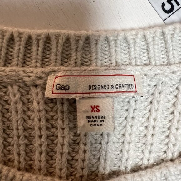 Gap Cotton Cable Knit Crewneck Pullover Sweater Ivory Cream Sequins Sz XS - Picture 11 of 13